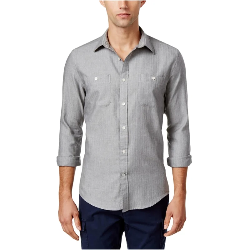 Tommy Hilfiger Mens Herringbone Button Up Shirt, Grey, XX-Large