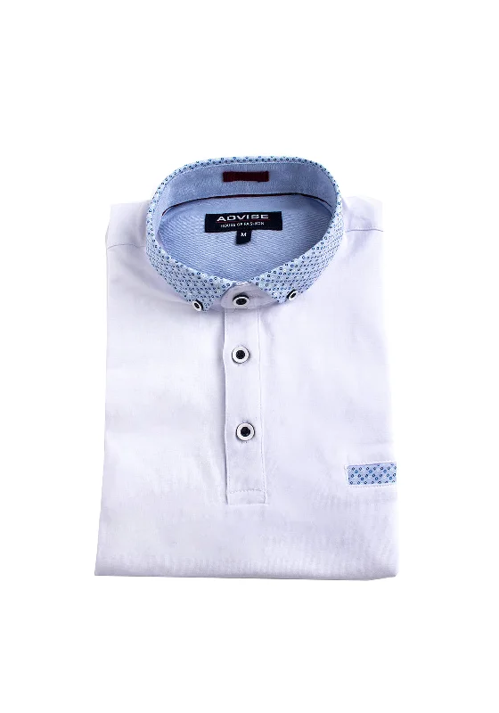 Advise Contrast Micro Print Polo Shirt, White