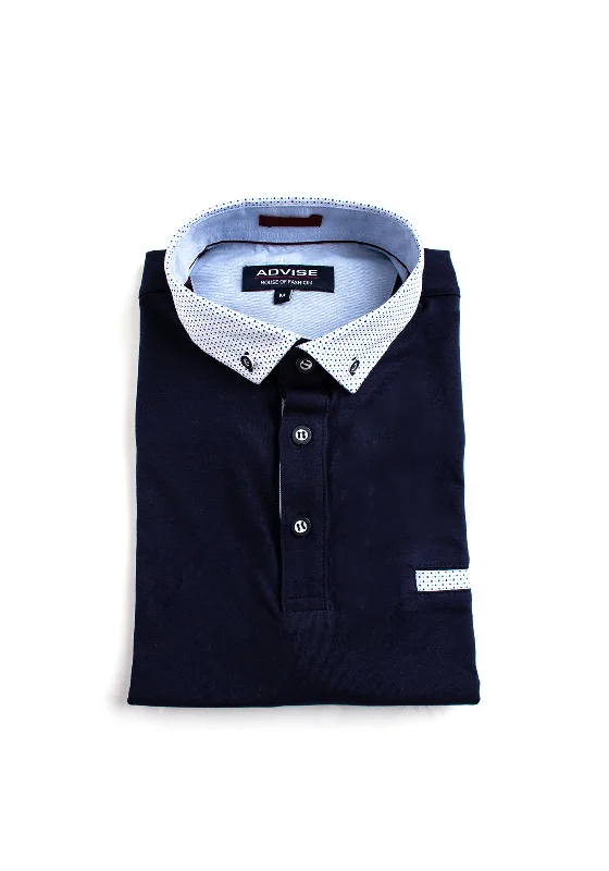 Advise Contrast Micro Print Polo Shirt, Navy