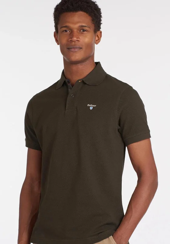 Barbour Mens Tartan Contrast Pique Polo Shirt, Forest Green