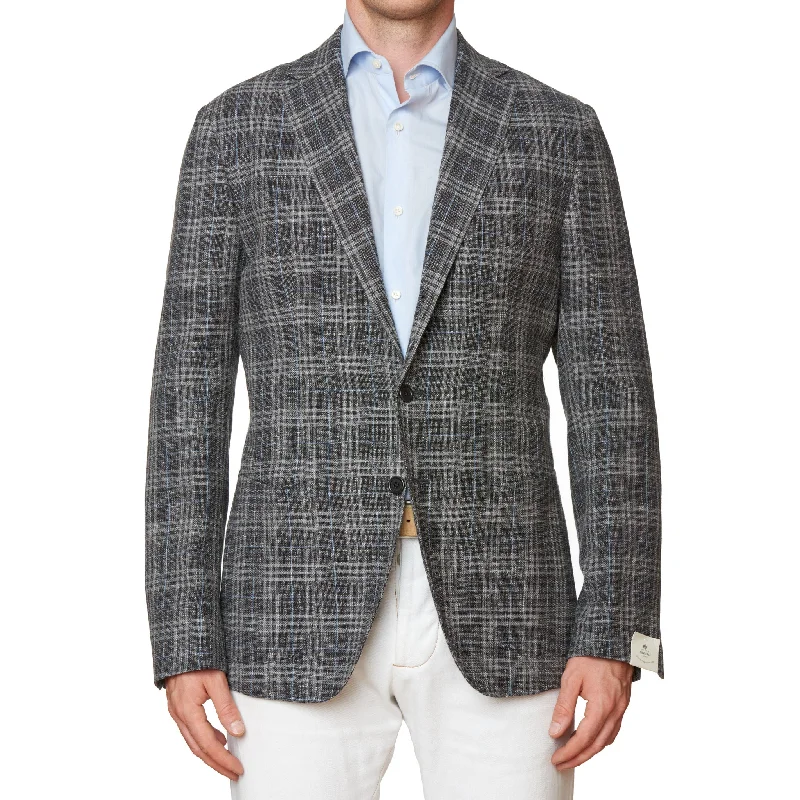 LUIGI BORRELLI "PROCIDA" Gray Plaid Wool-Cotton-Linen Jacket 56 NEW 46 Slim Fit