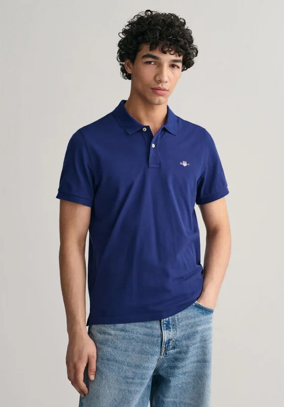 Gant Shield Pique Polo Shirt, Rich Navy