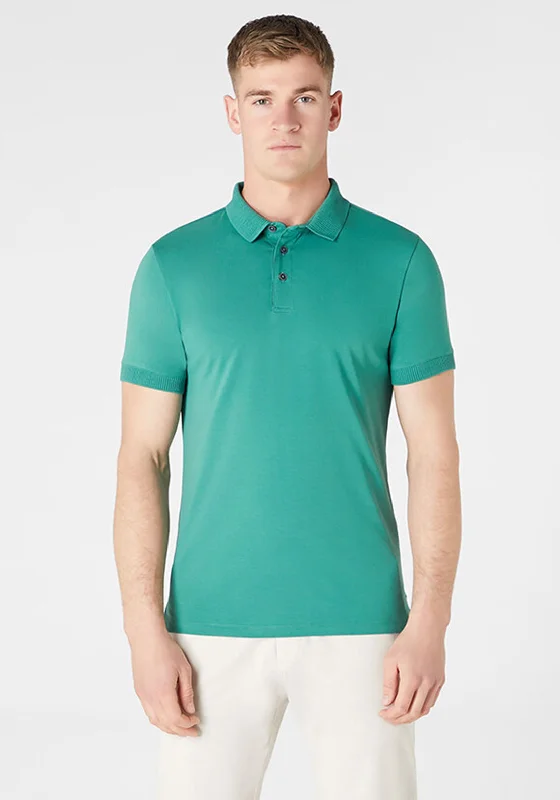 Remus Oumo Tapered Fit Ribbed Collar Polo Shirt, Forest Green