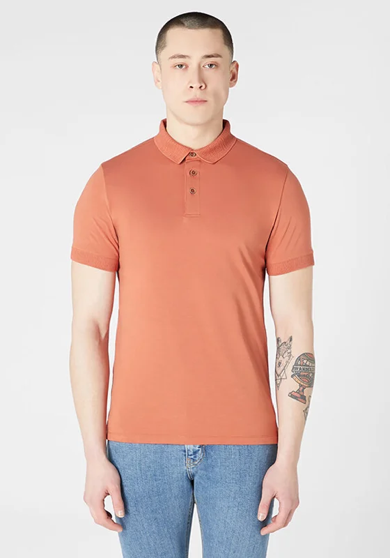 Remus Oumo Tapered Fit Ribbed Collar Polo Shirt, Rust