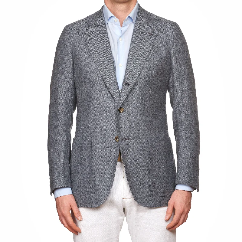 RUBINACCI LH Handmade Bespoke Gray Herringbone Cashmere Jacket EU 50 NEW US 40