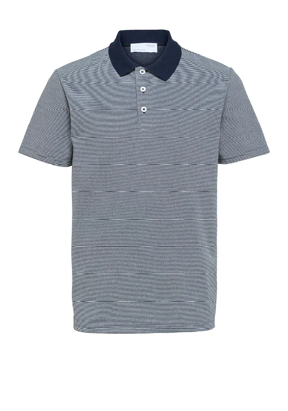 Selected Homme Ash Stripe Polo Shirt, Sky Captain