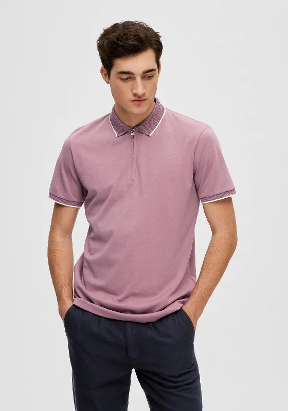 Selected Homme Figo Zip Polo Shirt, Wistful Mauve