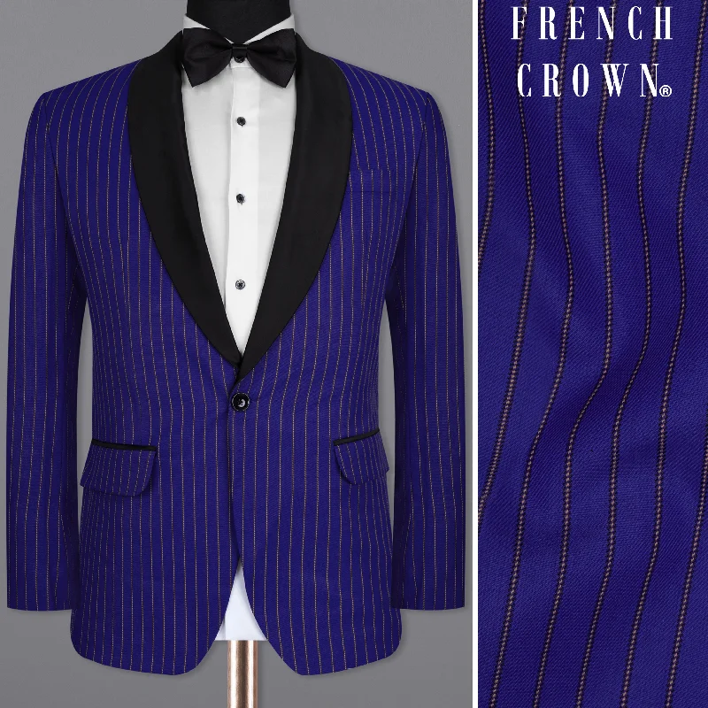 Violet Striped Wool Rich Tuxedo Blazer