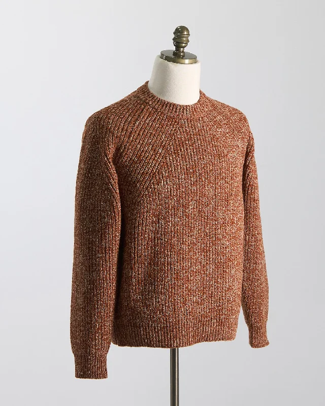 Wool Alpaca Melange Raglan Sleeve Ribbed Crewneck Sweater