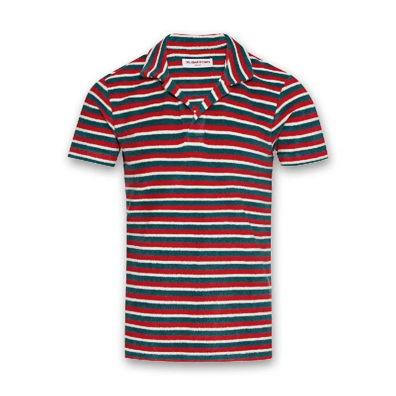 Orlebar Brown - Terry Towelling Stripe Polo Shirt in Red/Blue