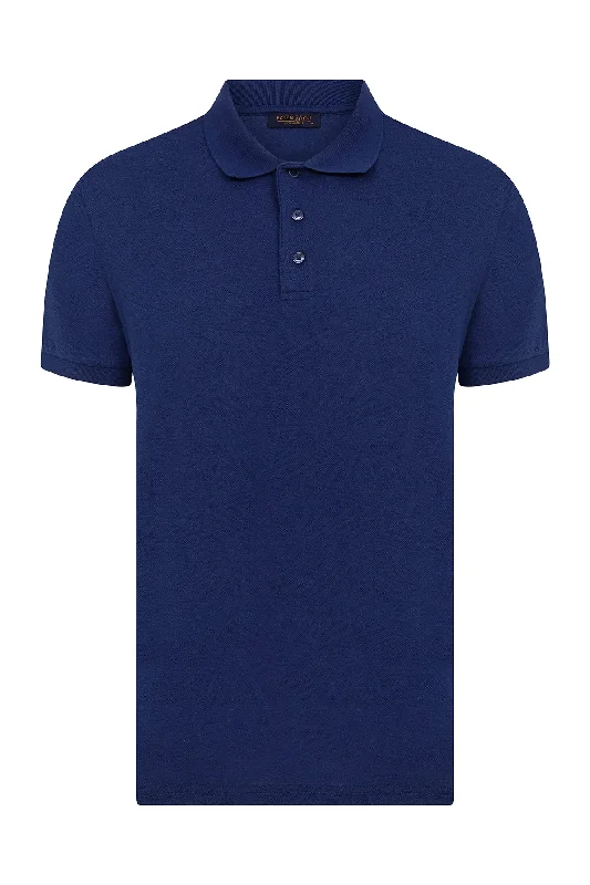 Regular Fit Cotton Blend Light Navy Polo T-Shirt