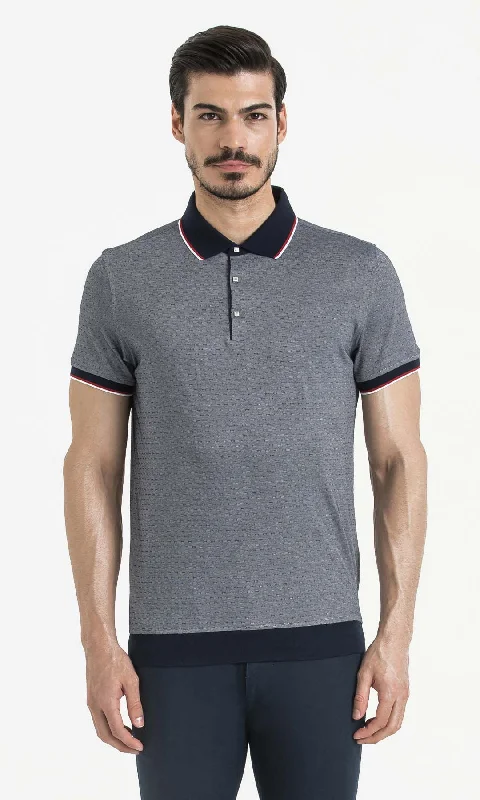 Regular Fit Cotton Blend Navy - White Polo T-Shirt