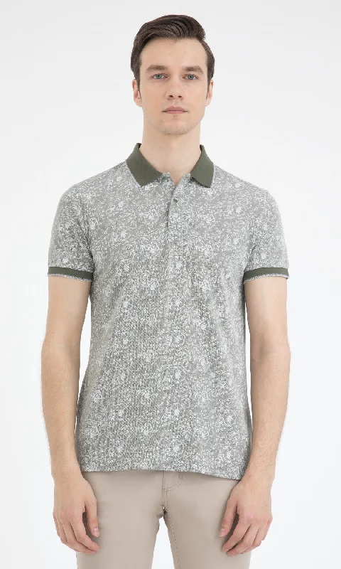 Slim Fit Printed Cotton Polo T-shirt, Light Khaki